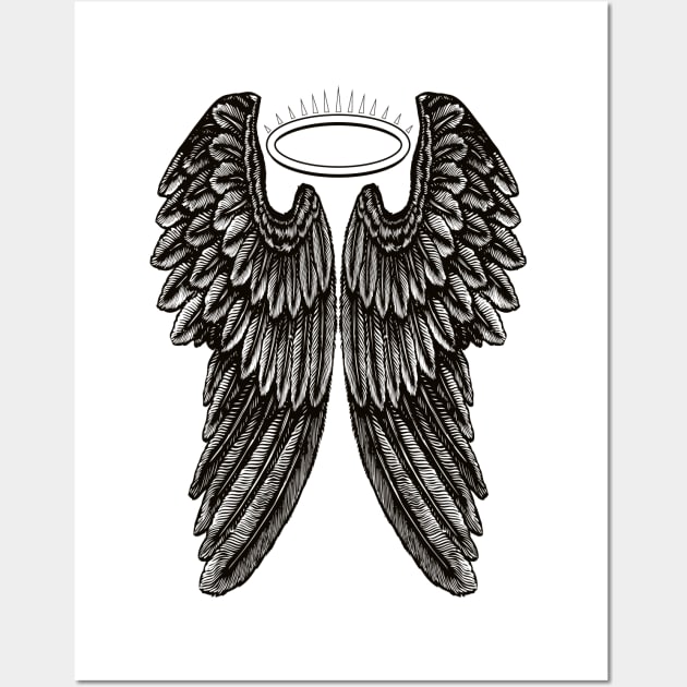 Angel Wings and Halo | Vintage Wings | Black and White | Wall Art by Eclectic At Heart